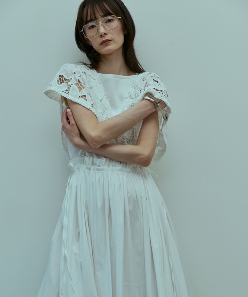 ワンピース 半袖 Lace Gather Dress