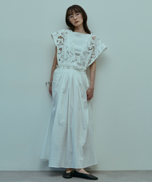 ワンピース 半袖 Lace Gather Dress