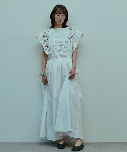 ワンピース 半袖 Lace Gather Dress