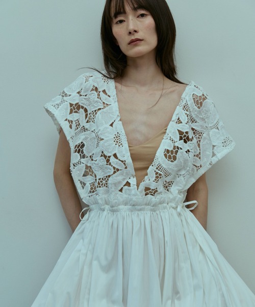 ワンピース 半袖 Lace Gather Dress