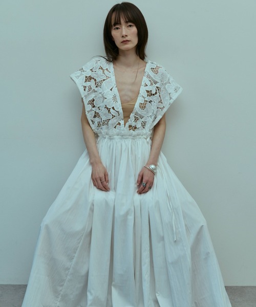 ワンピース 半袖 Lace Gather Dress
