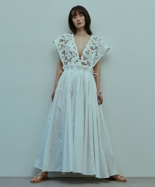 ワンピース 半袖 Lace Gather Dress