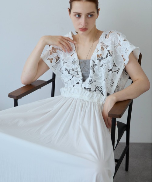 ワンピース 半袖 Lace Gather Dress