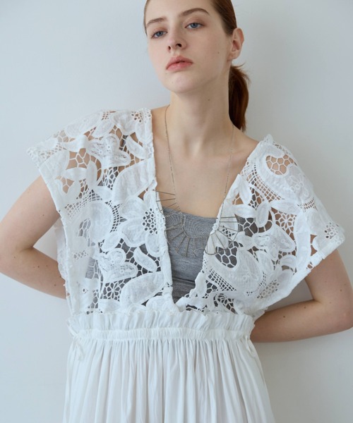 ワンピース 半袖 Lace Gather Dress