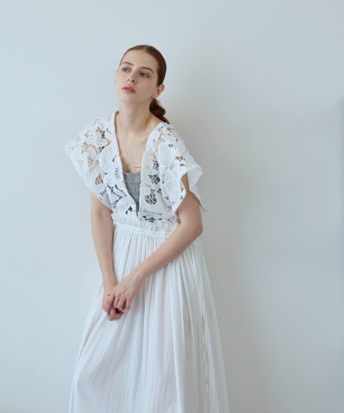 ワンピース 半袖 Lace Gather Dress