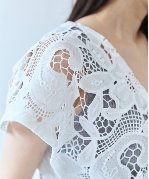 ワンピース 半袖 Lace Gather Dress