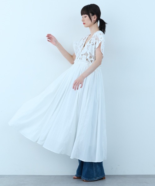 ワンピース 半袖 Lace Gather Dress