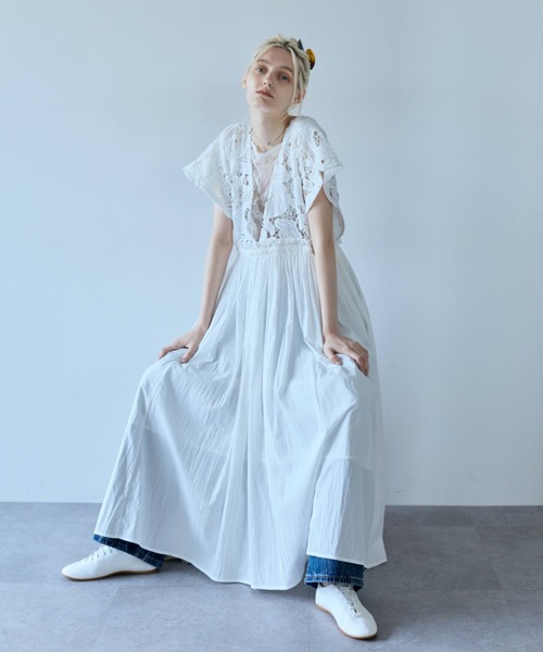 ワンピース 半袖 Lace Gather Dress