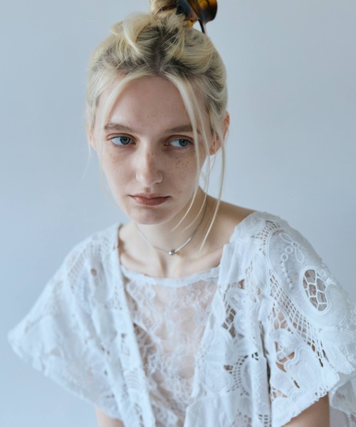 ワンピース 半袖 Lace Gather Dress