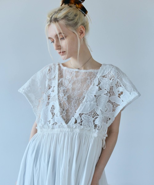 ワンピース 半袖 Lace Gather Dress