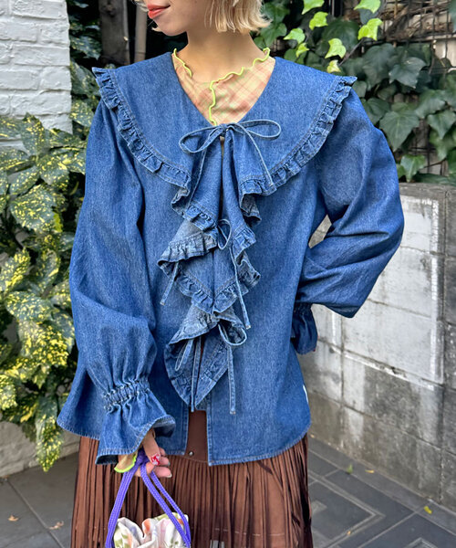 「HELLO.SANFRANCISCO」 長袖ブラウス ONE SIZE ブルー レディース_画像3