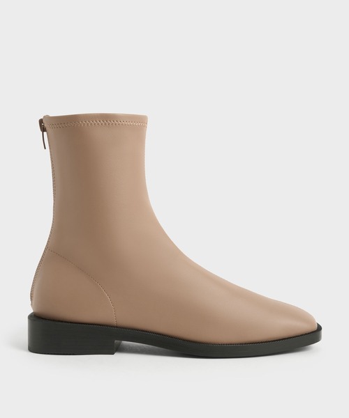 【CHARLES & KEITH】スクエア　アンクルブーツ 35 ベージュ CHARLES ＆ KEITH ブーツ スクエアトゥ ジップアップアンクル