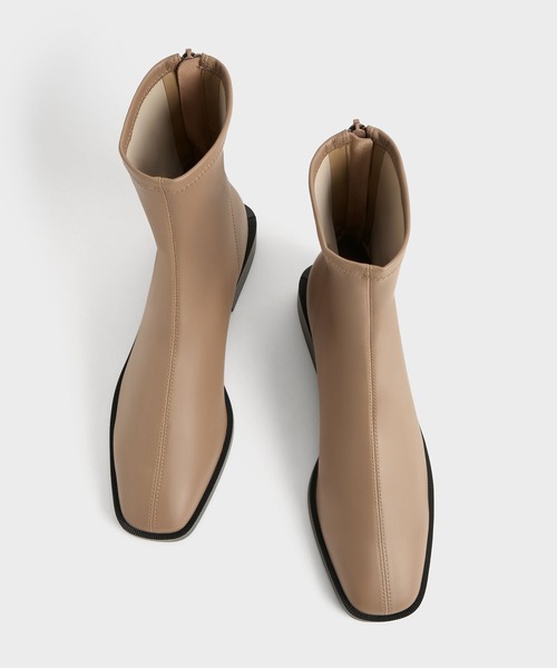 CHARLES ＆ KEITH ブーツ スクエアトゥ ジップアップアンクル