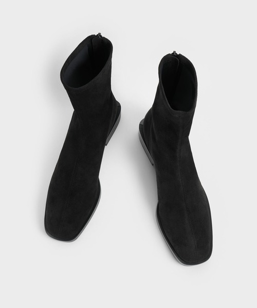 CHARLES ＆ KEITH ブーツ スクエアトゥ ジップアップアンクル