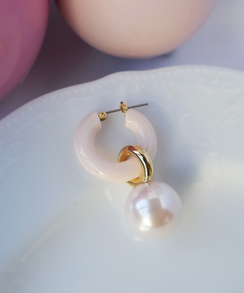 LOVE BY e.m. ピアス ピンクパールフープピアス レディース