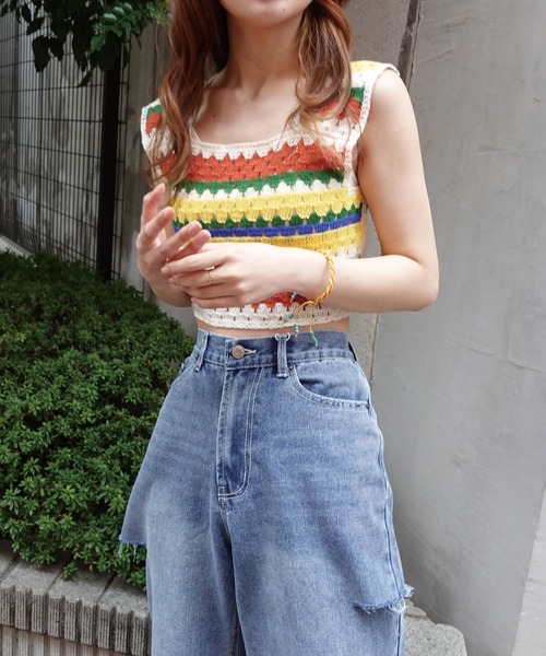CORNERS ベスト ジレ クロシェ編みカラーニットベスト