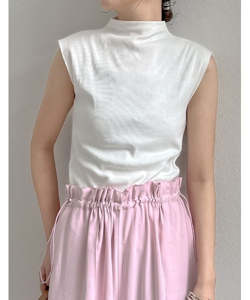 Re:EDIT tシャツ リブカットソーハイネックノースリーブトップス