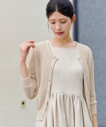 Tiaclasse カーディガン パフスリーブ透かし編みニットカーディガン