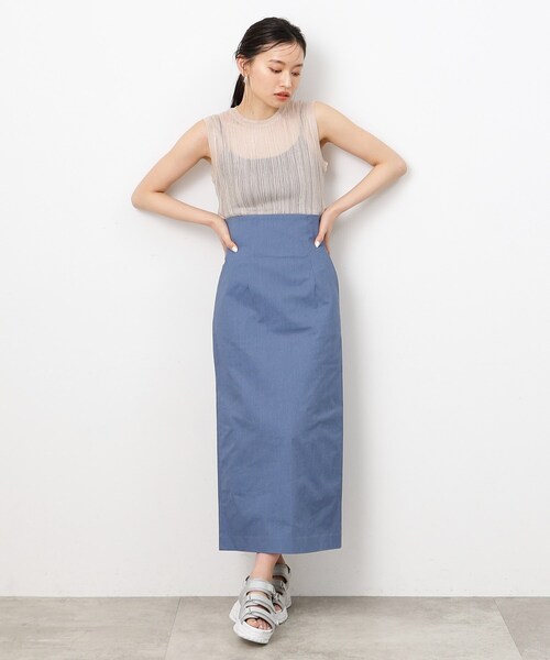 定価5万★デザインワークス★スタイルUPストレッチ紺★地厚タイトスカート大草直子 定価5万☆デザインワークス☆スタイルUPストレッチ紺☆地厚