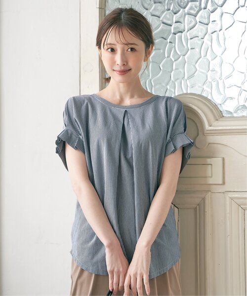 ikka tシャツ 前後2WAY袖タックプルオーバー レディース