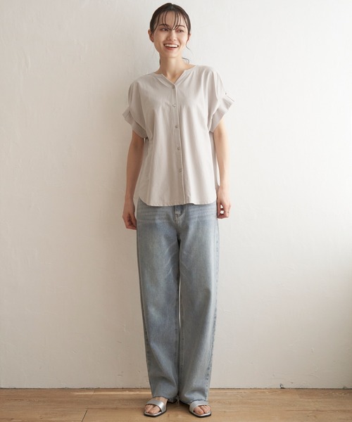 tシャツ 変形タック5分袖クルーネックプルオーバー レディース ikka tシャツ 前後2WAY袖タックプルオーバー レディース