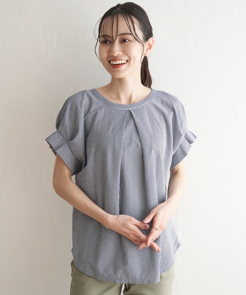 ikka tシャツ 前後2WAY袖タックプルオーバー レディース