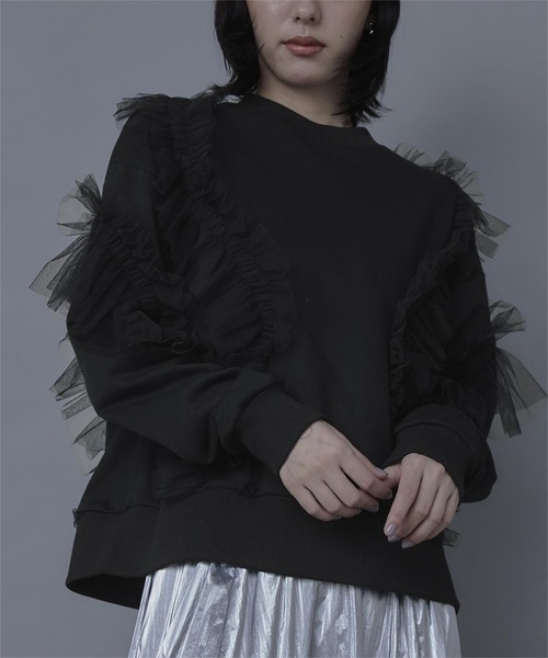 MICALLE フリル付きパープルスウェット フリーサイズ MICALLE フリル付きパープルスウェット フリーサイズ
