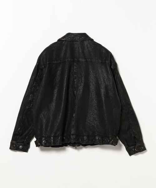 BEAMS ブルゾン アウター ワイドフィット ユーズド加工 レザー