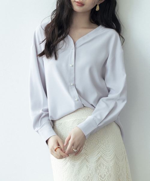 DRESS+（ドレスプラス） ブラウス シャツ バックVネックシフォン
