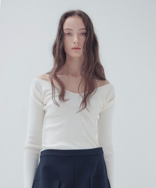 ニット セーター drop sholder Vneck pullover(ドロップショルダーVネックプルオーバー) レディース