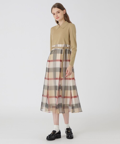 【新品】BLUE LABEL CRESTBRIDGE チェック ワンピース長袖 ブルーレーベル ワンピ （BLUE LABEL CRESTBRIDGE（ブルー