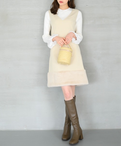 MISCH MASCH＊ミッシュマッシュ 袖ファーワンピース　冬服 MISCH MASCH ワンピース 2024秋冬新作裾ファージャンスカ