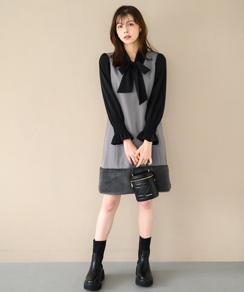 MISCH MASCH＊ミッシュマッシュ 袖ファーワンピース　冬服 MISCH MASCH ワンピース 2024秋冬新作裾ファージャンスカ