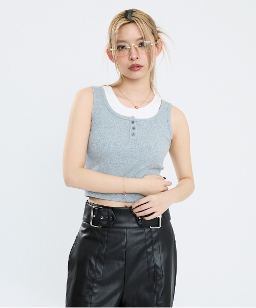 Clum タンクトップ ノースリーブ フロントボタンタンクトップ