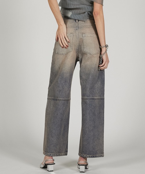 国内で当店のみ HAS2SONS - pink grid curved knife jeans 国内で当店のみ HAS2SONS - pink grid curved knife jeans