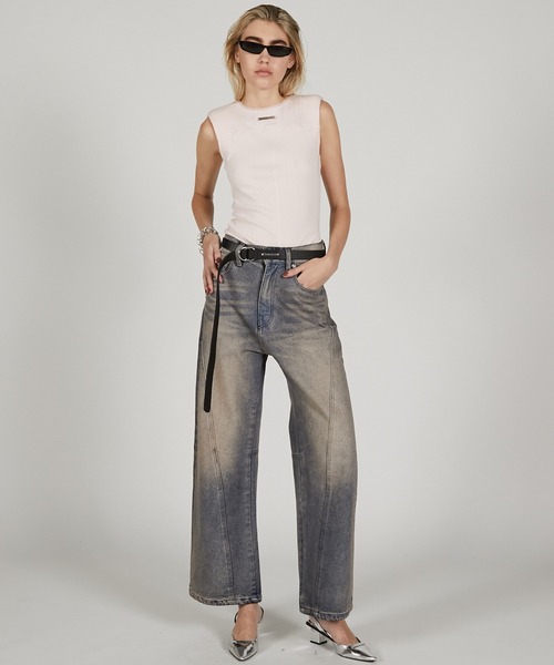 国内で当店のみ HAS2SONS - pink grid curved knife jeans 国内で当店のみ HAS2SONS - pink grid curved knife jeans