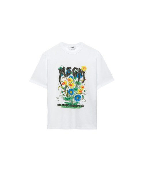 tシャツ MSGM グラフィックFLOWER 刺繍ロゴTシャツ レディース