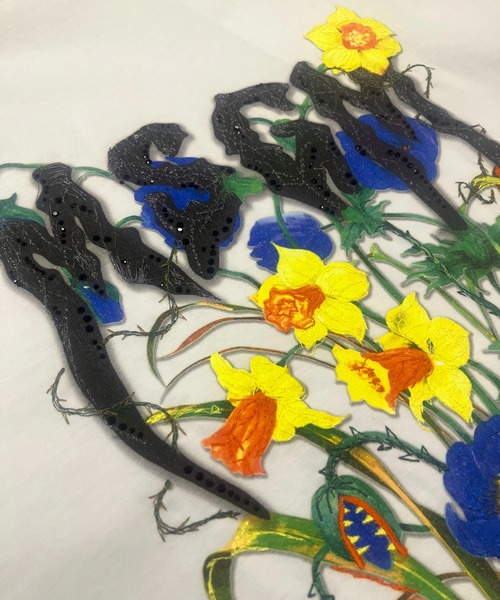 MSGM tシャツ グラフィックFLOWER 刺繍ロゴTシャツ レディース