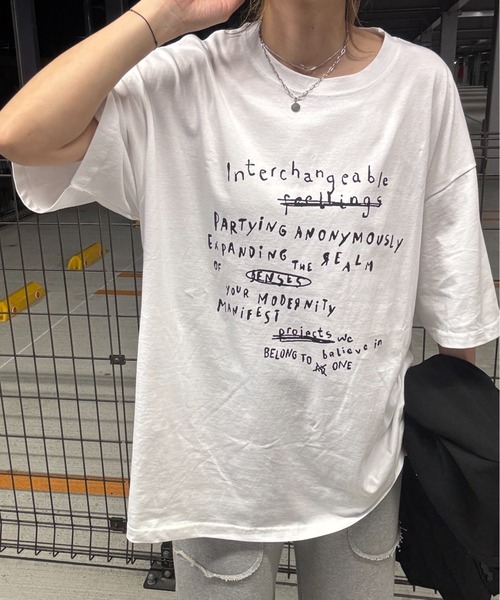 tシャツ 手書き風メッセージTシャツ(chiica select) / プリントTシャツ ロゴTシャツ オーバーサイズ ビックシルエット 半袖 クルー