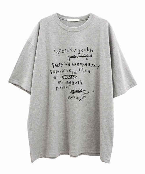 tシャツ 手書き風メッセージTシャツ(chiica select) / プリントTシャツ ロゴTシャツ オーバーサイズ ビックシルエット 半袖 クルー I-SOOK tシャツ 手書き風メッセージTシャツ(chiica select