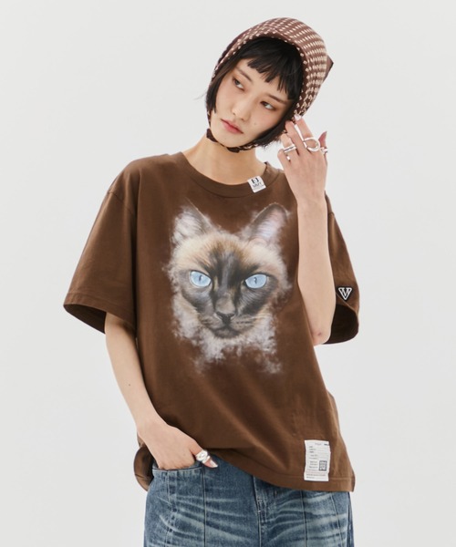 メゾンミハラヤスヒロ ブリーチド キャット プリント ロングスリーブ Tシャツ メゾンミハラヤスヒロ ブリーチド キャット プリント ロング