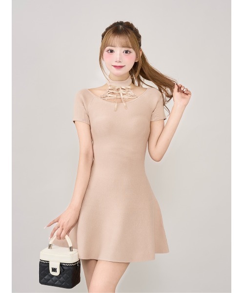 Darich（ダーリッチ） ワンピース アメスリレースフレアニットミニ