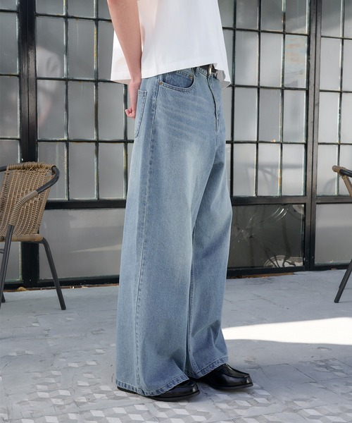 「Regen Glanz」 加工デニムパンツ LARGE ブルー メンズ