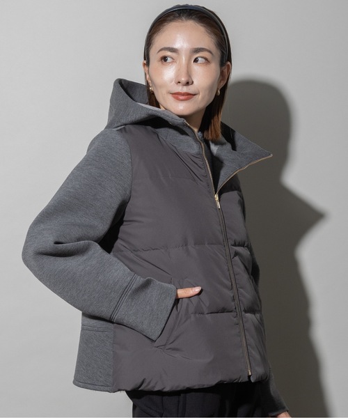 ダウンコート ダウンジャケット ダンボールニット×ダウン フード