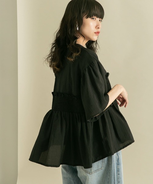 「KBF」 7分袖ブラウス ONE ブラック レディース_画像3