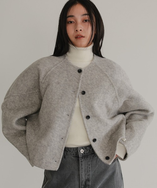 ノーカラーコート コート オーバーサイズ ノーカラーショートコート