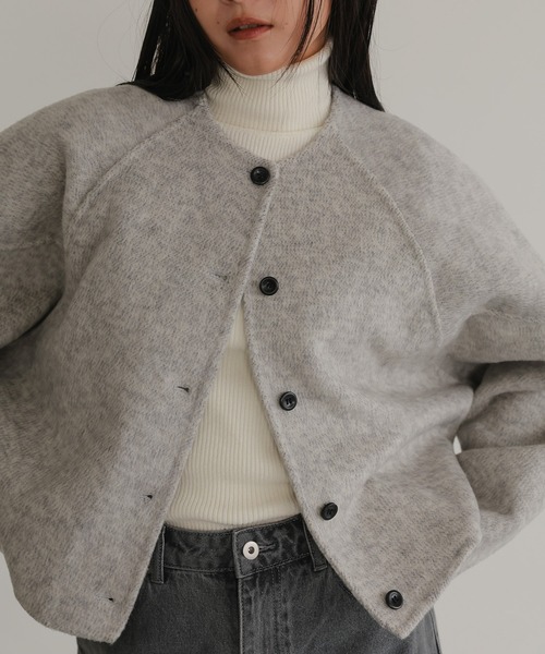 ノーカラーコート コート オーバーサイズ ノーカラーショートコート