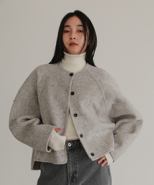 ノーカラーコート コート オーバーサイズ ノーカラーショートコート