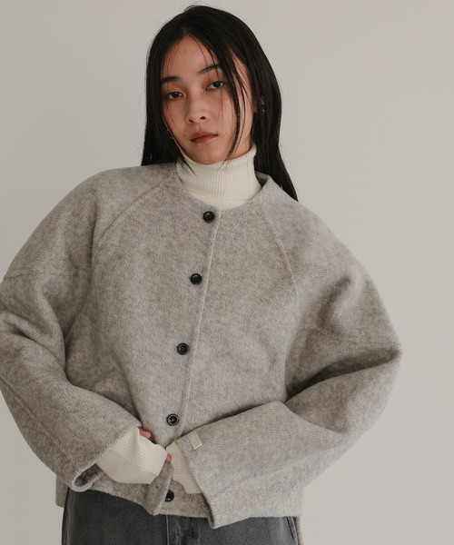 ノーカラーコート コート オーバーサイズ ノーカラーショートコート