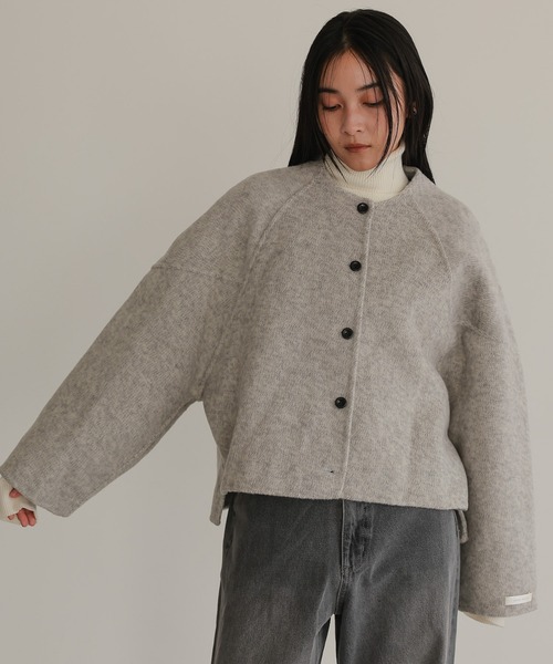 ノーカラーコート コート オーバーサイズ ノーカラーショートコート